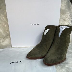 Vince Havana Notch Bootie in green suede